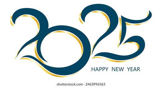 Feliz Año Nuevo 2025 diseño de texto. Texto dibujado a mano en 2025. Plantilla de diseño de folleto moderno, tarjeta, Anuncio. Ilustración vectorial aislada en el fondo.