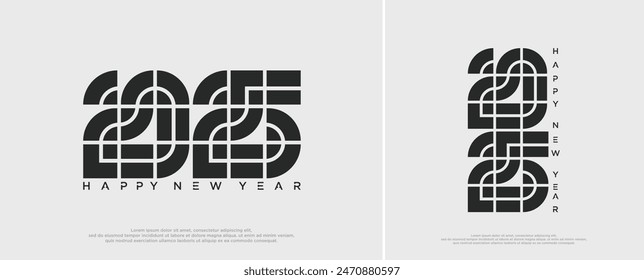 Happy New Year 2025 text design. Business diary cover for 2025 with wishes. Brochure, card, banner design template. Vector illustration. Isolated on white background.