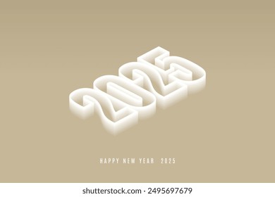 Feliz año Nuevo 2025 diseño de texto. Portada del diario de empresa para 2025 con deseos. Plantilla de diseño de folleto, tarjeta, Anuncio. Ilustración vectorial. Diseño 3D