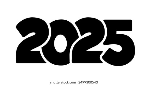 Happy New Year 2025 text design. hand drawing. Not AI, Vector illustrations