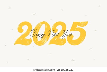 Feliz año Nuevo 2025 texto de letras de diseño de trazo de pincel. Portada de Plantilla del diario de negocios para el año nuevo 2025 con deseos. Vector Feliz año Nuevo 2025 con efectos de texto pintados con caligrafía y pincel de oro.