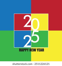 Happy New Year 2025 text design template, card, banner. Vector illustration new year celebration concept 