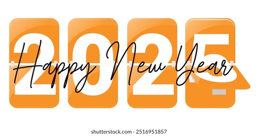 Feliz Ano Novo 2025 design de texto. Cobertura do diário de negócios de 2025 com desejos. 2025 Feliz Ano Novo Lettering no fundo branco. Ilustração de vetor.