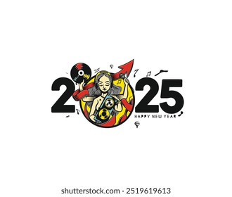 Happy New Year 2025 Text Typography Design Element flyer, banner design.