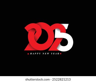 Happy New Year 2025 Text Typography Design Element flyer, banner design.
