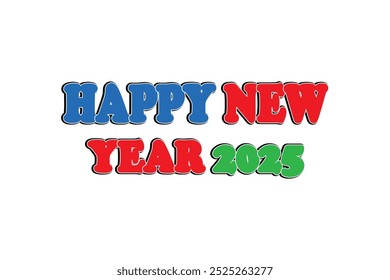 Happy New Year 2025 text design. Cover of business diary for 2025 new year with wishes. Happy New Year 2025 with calligraphy and gold brush-painted text effects.