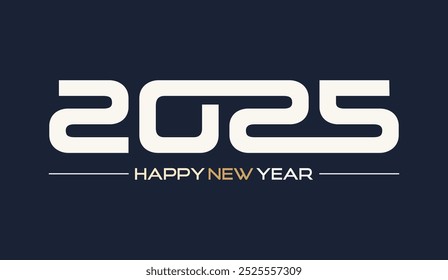 Happy new year 2025, text design, white numbers on a dark blue background. Retro style