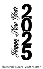 Happy new year 2025 text design for brochure design template card banner vector illustration.