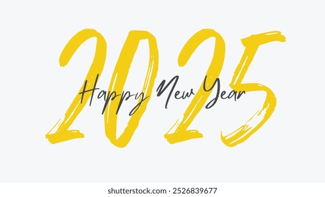 Feliz año Nuevo 2025 diseño de texto. Portada del diario de negocios para el año nuevo 2025 con deseos. Feliz año Nuevo 2025 con caligrafía y efectos de texto pintados con pincel de oro.