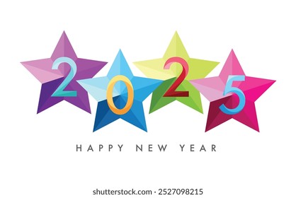 happy new year 2025 text  and star shape background design template, isolated on white background.