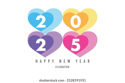 happy new year 2025 text background design template, isolated on white background.