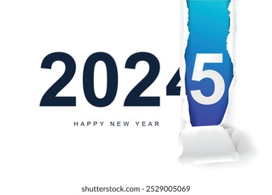 Happy new year 2025 text design with ripped paper