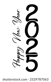 Happy new year 2025 text design for brochure design template card banner vector illustration.