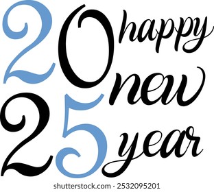 Happy New Year 2025 Text Image, Vector Stock Photo