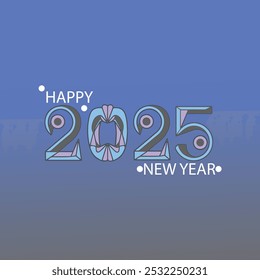 Happy new year 2025 text design, abstract, geometric style colorfull illustration for banner, poster