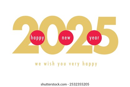 happy new year 2025 text number gold color on white background design template, happy new year 2025 vector illustration, isolated on white background.