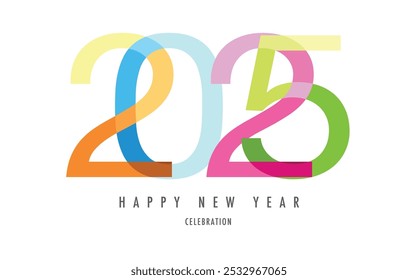 happy new year 2025 text number various pastel color background design template, happy new year 2025 vector illustration, isolated on white background.