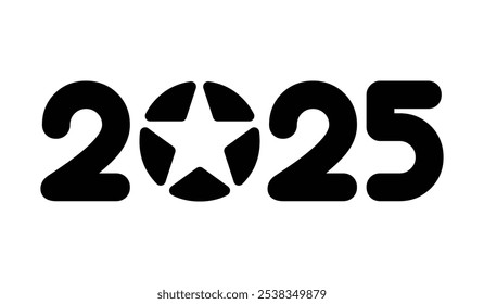 Feliz ano novo de 2025. 2025 texto com uma forma de estrela negativa. Arquivo eps silhueta 2025.