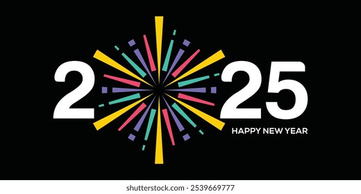 Feliz año Nuevo 2025, tipografía de fuentes de texto, colorida Inspiración de diseño de logotipos de fuegos artificiales.