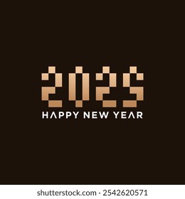 Happy New Year 2025 text design. with technology concept, new year 2025 logo.