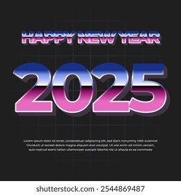 Feliz Ano Novo 2025 texto modelo quadrado banner fundo com estilo retro