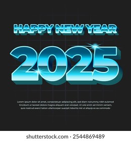 Happy New Year 2025 text template square banner background with retro style