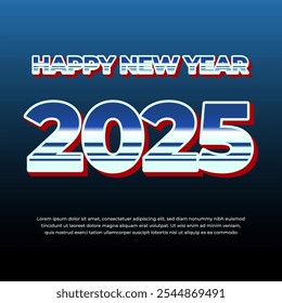 Happy New Year 2025 text template square banner background with retro style