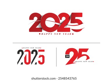 Feliz Ano Novo 2025 Texto Tipografia Design Conjunto de Elemento Flyer, Banner Poster Design.