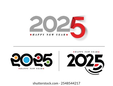 Happy New Year 2025 Text Typography Design Set of Element Flyer, Banner Poster Design.