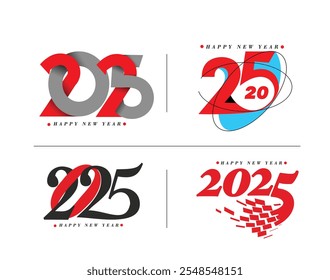 Happy New Year 2025 Text Typography Design Set of Element Flyer, Banner Poster Design.