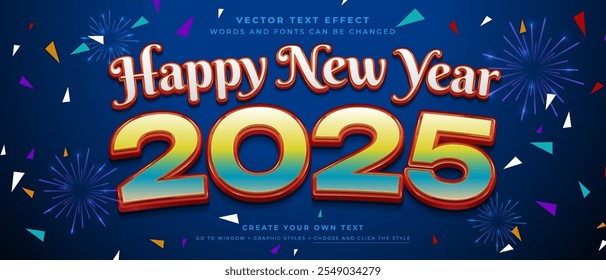Happy new year 2025 text effect, vector graphic style
