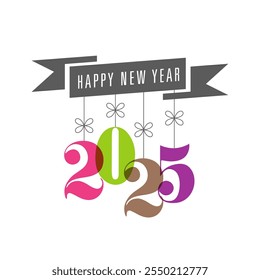 Happy new year 2025 Text Design vector.