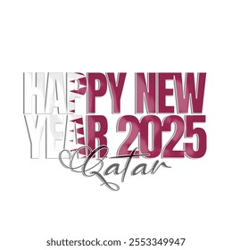 happy new year 2025 text vector illustration with flag Qatar