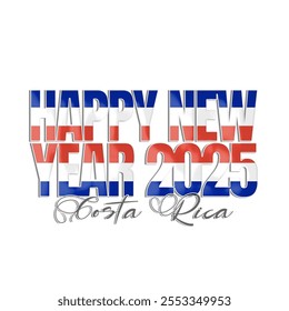 happy new year 2025 text vector illustration with flag Costa Rica