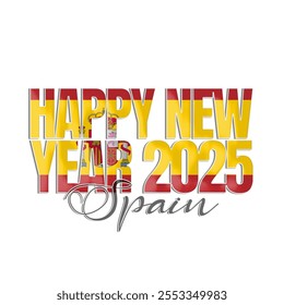 happy new year 2025 text vector illustration with flag Spain