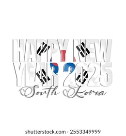 happy new year 2025 text vector illustration with flag South Korea