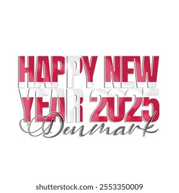 happy new year 2025 text vector illustration with flag Denmark