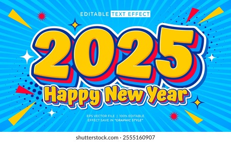 Happy new year 2025 text effect. Retro vintage editable text effect style