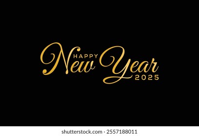 Happy New Year 2025 Text Design, Hand Drawn Creative Calligraphy Logo