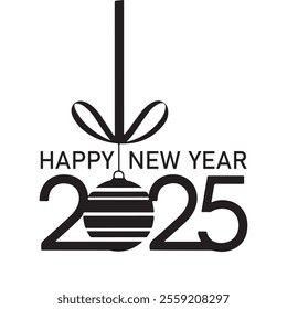 Happy New Year 2025 text design. Cover of business diary for 2025 with wishes. Brochure design template, card, banner. Vector illustration. Isolated on white background.