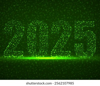 Happy New Year 2025 text design with glowing particles. Holiday vector illustration