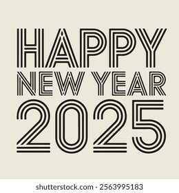 Happy New Year 2025 text design. Cover of business diary for 2025 with wishes. Brochure design template, card, banner. Vector illustration.
