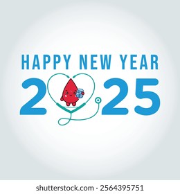 Happy New Year 2025 text design with Medical stethoscope