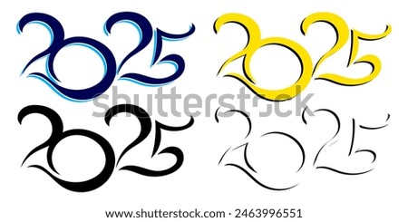 Happy New Year 2025 text design. 2025 hand drawn text. Modern brochure design template, card, banner. Vector illustration isolated on background.