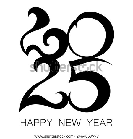 Happy New Year 2025 text design. 2025 hand drawn text. Modern brochure design template, card, banner. Vector illustration isolated on background.