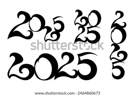 Happy New Year 2025 text design. 2025 hand drawn text. Modern brochure design template, card, banner. Vector illustration isolated on background.