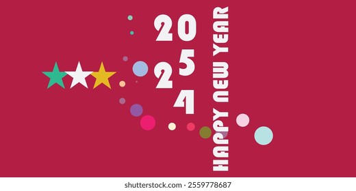 Happy New Year 2025! This design features vector art on a vibrant red background.