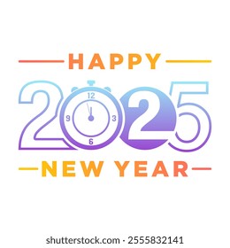 Happy New Year 2025 with timer illustration design