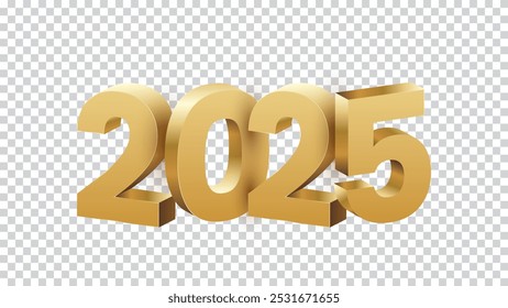 Happy New Year 2025 Transparent background vector. New Year 2025 text design. New year 2025 vector design with realistic 3D numbers.
