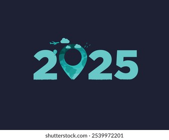 Happy New Year 2025 Travel or tourism concept. World tourism day 2025. 2025 new year ad.